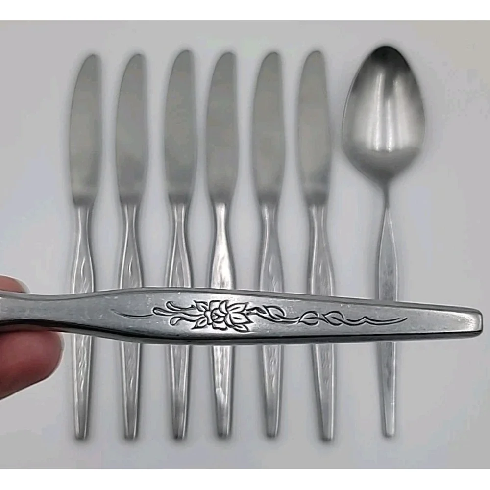 8pc‎ WOODCREST Northland Oneida Wood Crest Stainless Flatware Japan Spoon Knives